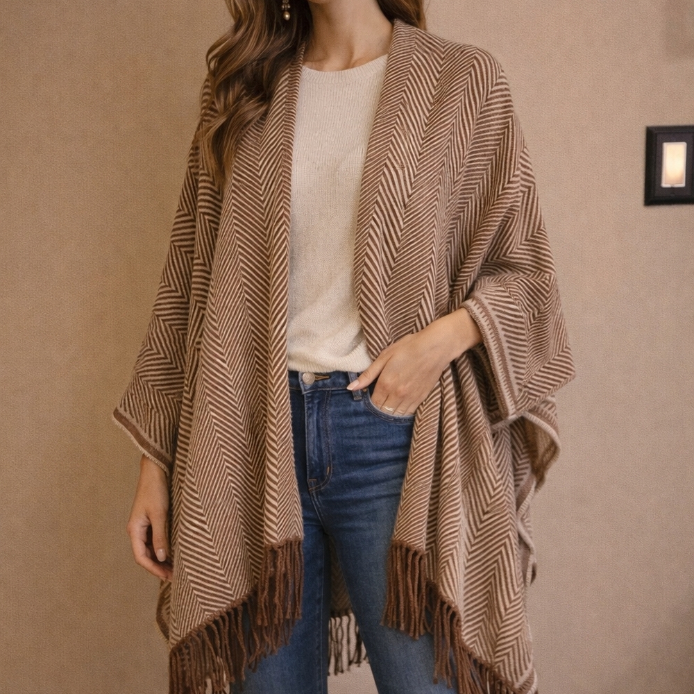 Universal Thread Brown Chevron Patterned Shawl NWT - image 1